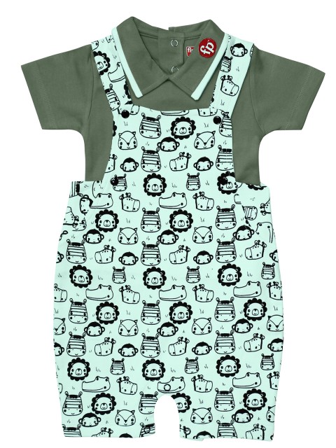 

Fisher Price X Moms Love Infant Girls Green Printed Cotton Dungarees with T-shirt