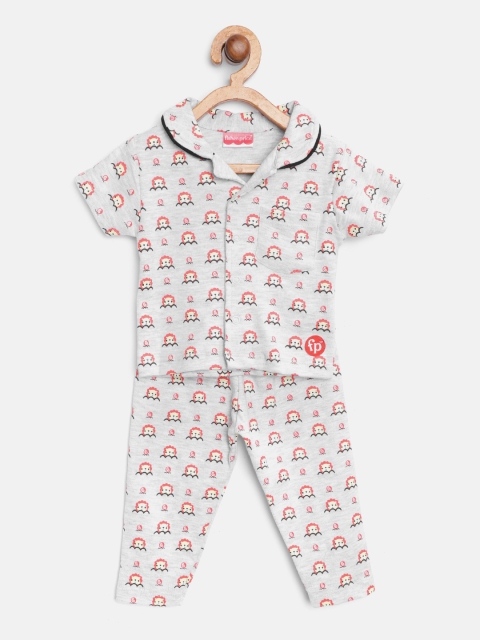 

Fisher Price X Moms Love Infant Boys Grey Melange & Red Pure Cotton Lion Print Night Suit