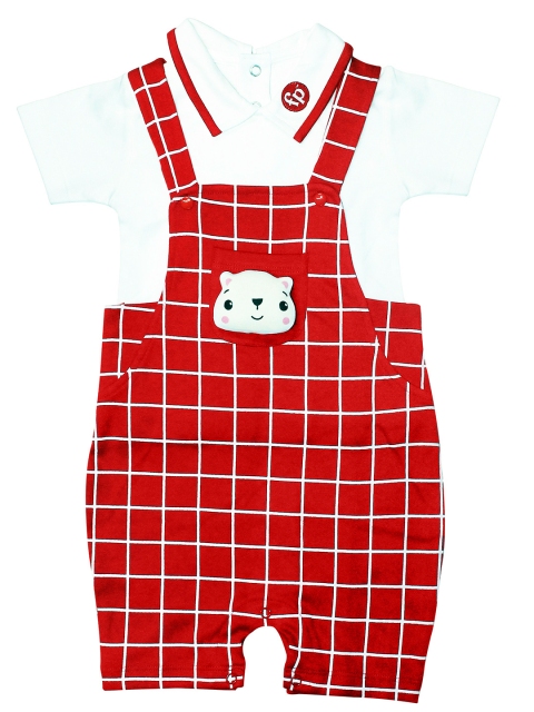 

Fisher Price X Moms Love Infant Girls Navy Red & White Checked Cotton Dungarees & Tee