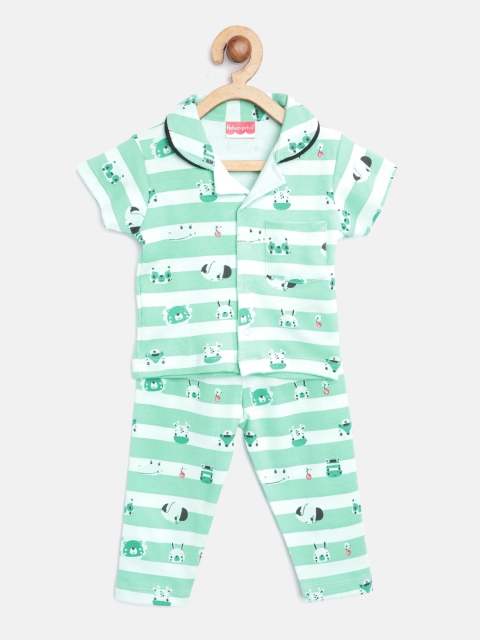 

Fisher Price X Moms Love Infant Boys Green Pure Cotton Striped & Printed Night Suit