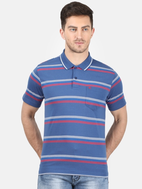 

Monte Carlo Men Blue & White Striped Polo Collar T-shirt