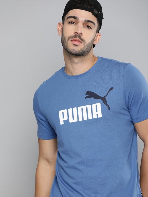 

Puma Men Blue Brand Logo Printed Pure Cotton T-shirt