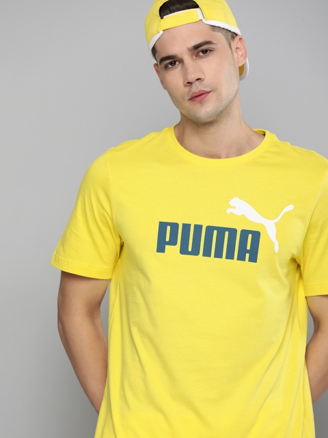 

Puma Men Yellow Teal Printed Pure Cotton T-shirt