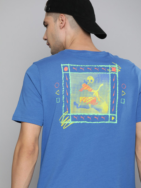 

Puma Men Blue Yellow Printed Pure Cotton T-shirt