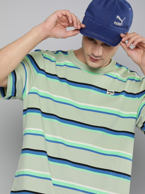 

Puma Men Green & Blue Striped T-shirt