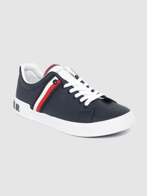 

Tommy Hilfiger Men Navy Blue Solid Sneakers with Striped Detail