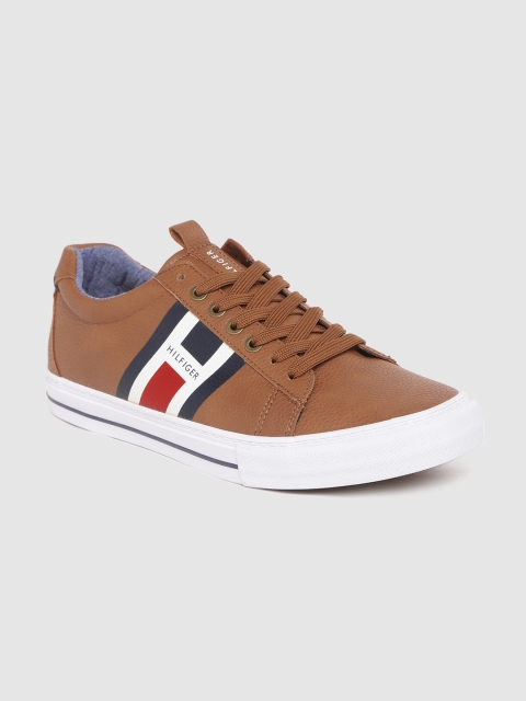 

Tommy Hilfiger Men Brown Solid Sneakers with Printed Detail