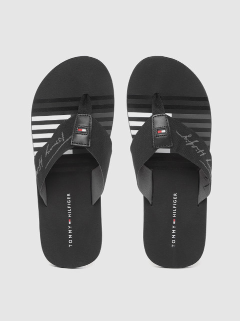 

Tommy Hilfiger Men Black & Charcoal Grey Brand Name Patterned Thong Flip-Flops
