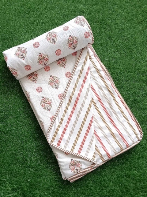 

BELLA CASA Pink & Grey Ethnic Motifs AC Room 300 GSM Double Bed Dohar