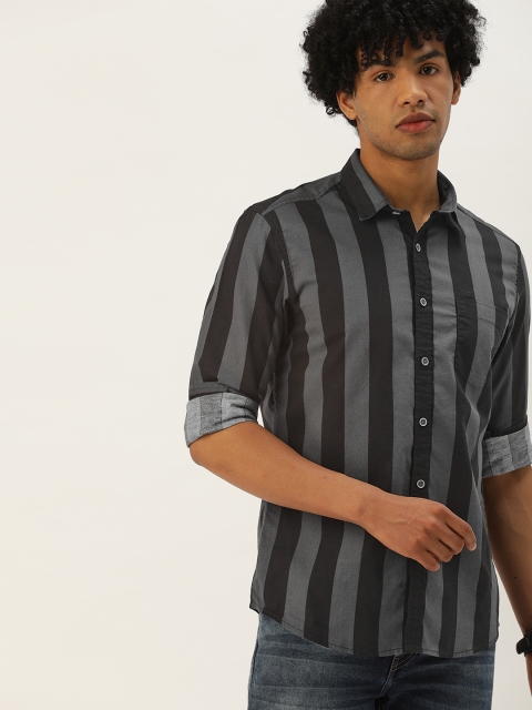 

Flying Machine Men Black Slim Fit Striped Casual Shirt
