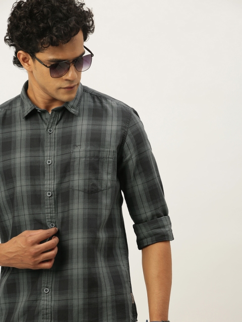 

Flying Machine Men Grey & Black Slim Fit Checked Casual Shirt