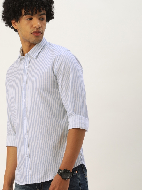 

Flying Machine Men Blue & White Striped Pure Cotton Casual Shirt