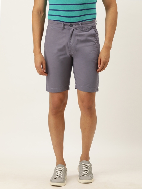 

Peter England Men Grey Mid-Rise Regular Shorts
