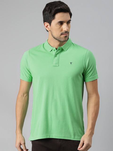 

VAN HEUSEN DENIM LABS Men Green Polo Collar Pure Cotton T-shirt