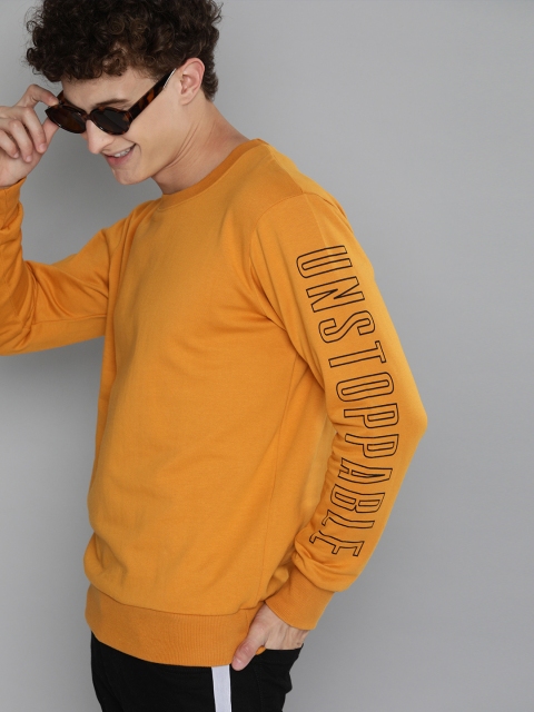 

HERE&NOW Men Yellow Solid Sweatshirt