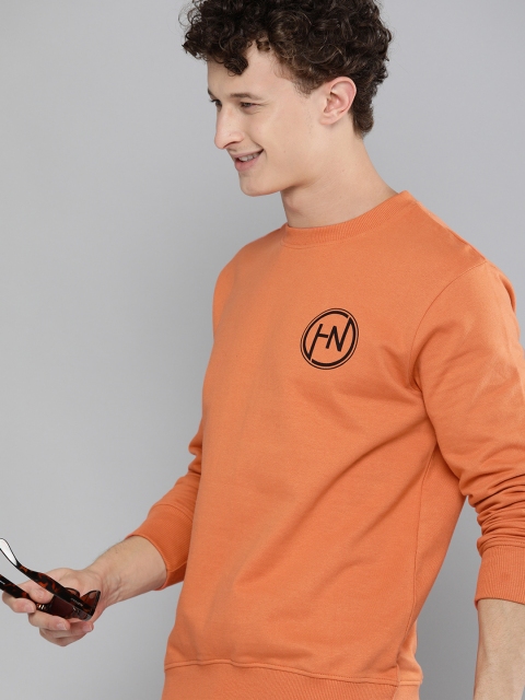

HERE&NOW Men Orange Solid Pullover Sweatshirt
