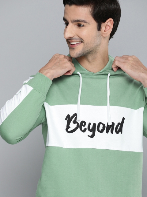 

HERE&NOW Men Sea Green Printed Hooded Sweatshirt