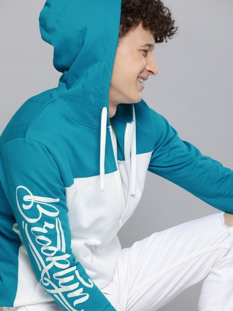 

HERE&NOW Men Blue Printed Hooded Sweatshirt