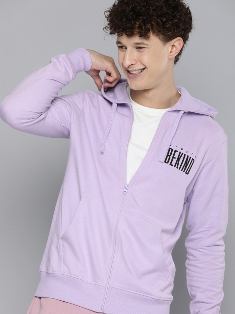 

HERE&NOW Men Lavender Printed Hooded Front-Open Sweatshirt