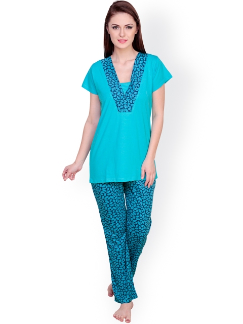 

Claura Blue Printed Night Suit cot-08