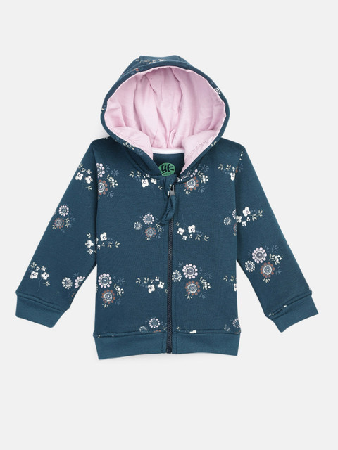 

YK Infant Girls Teal Blue & Lavender Floral Printed Hooded Sweatshirt