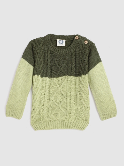 

YK Boys Olive Green Colourblocked & Cable Knit Pullover