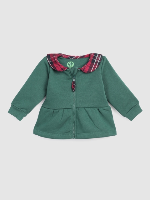 

YK Infant Girls Green Solid Sweatshirt with Pleated Detail