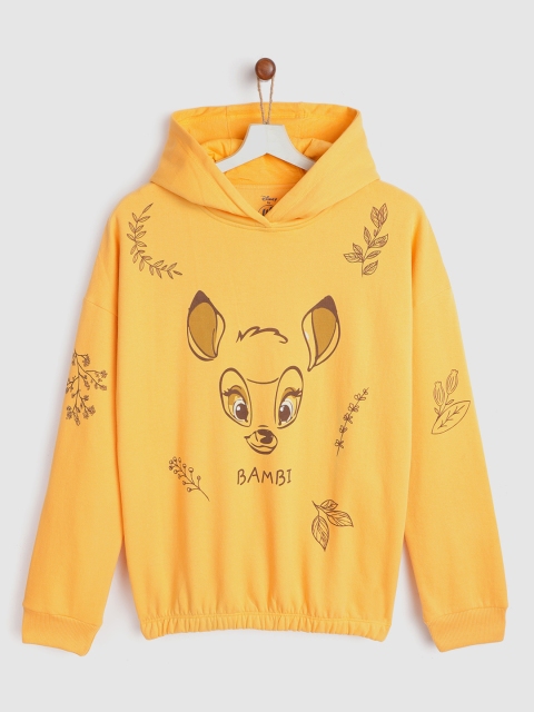 

YK Disney Girls Yellow & Coffee Brown Bambi Printed Hooded Sweatshirt