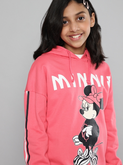 

YK Disney Girls Pink & Black Minnie Mouse Printed Hooded Sweatshirt