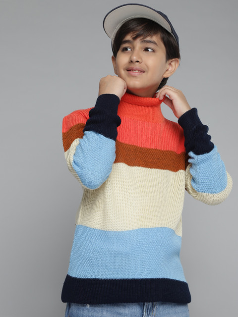 

YK Boys Orange & Cream-Coloured Striped Pullover