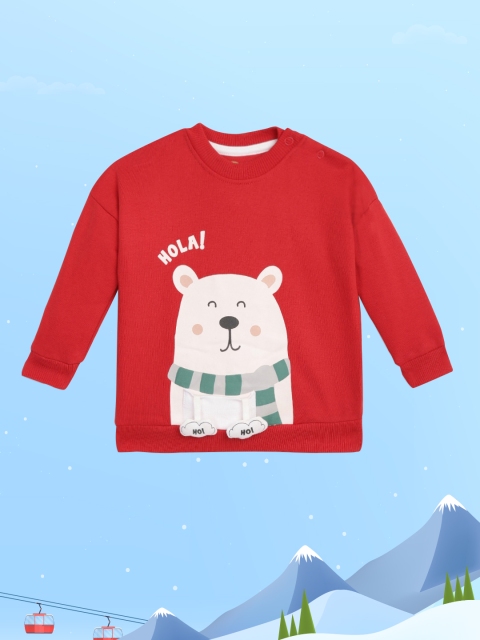 

YK Infant Boys Red Polar Bear Print Sweatshirt with Applique Detail