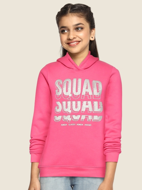 

YK Girls Pink & White Typography Print Hooded Sweatshirt