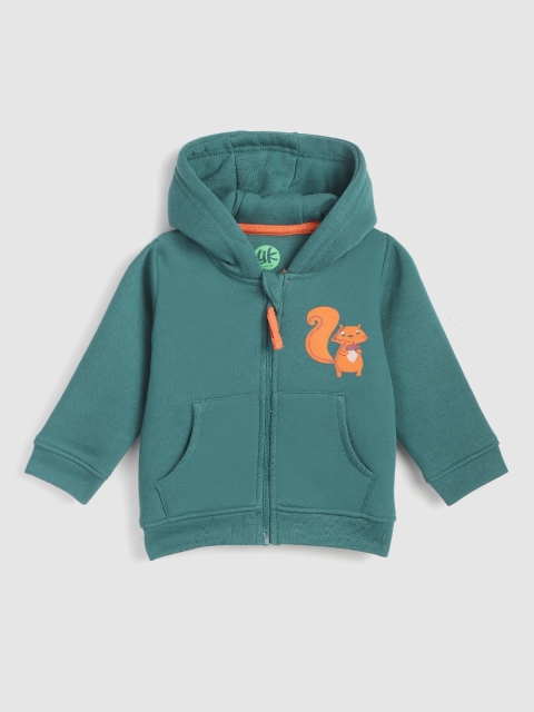 

YK Infant Boys Green Solid Hooded Sweatshirt