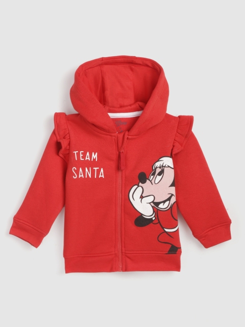 

YK Disney Girls Red & White Mickey Mouse Print Hooded Sweatshirt
