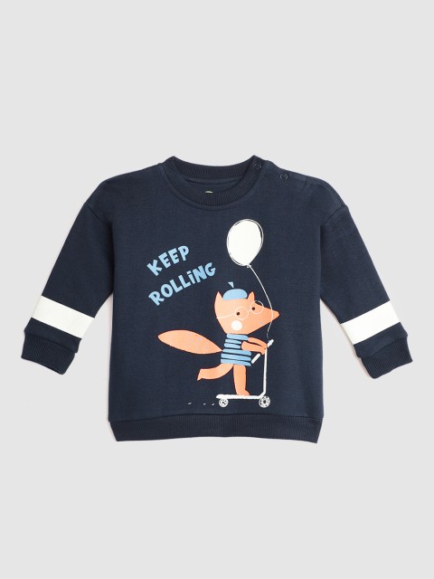 

YK Infant Boys Navy Blue & Orange Graphic Printed Sweatshirt