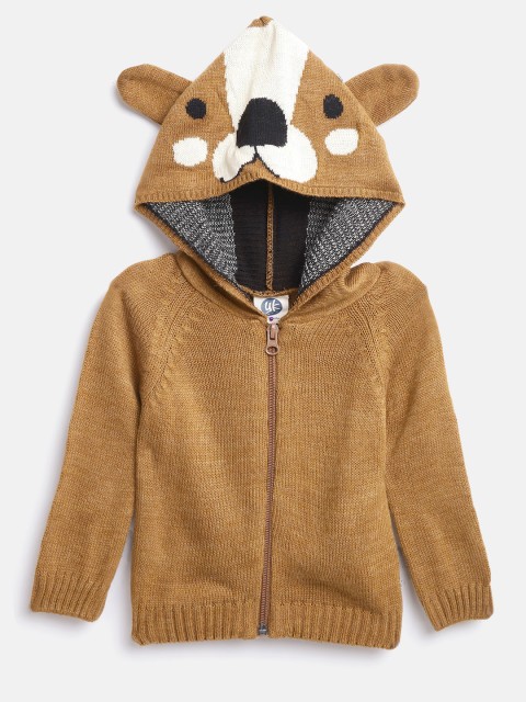

YK Infant Boys Brown Solid Hooded Cardigan