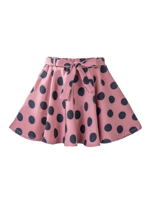 

Hunny Bunny Peach Polka Dots Printed Skirt With Attached Shorts Inside