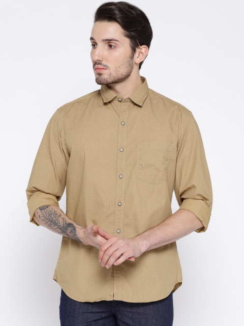 

John Players Men Khaki Printed Trim Fit Casual Shirt