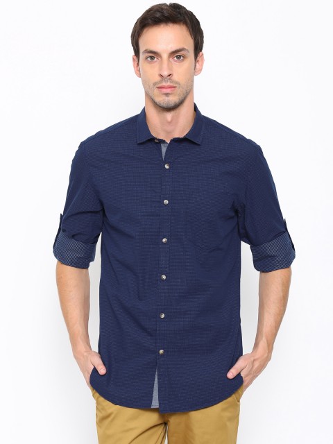 

John Players Men Navy Trim Fit Casual Shirt, Navy blue