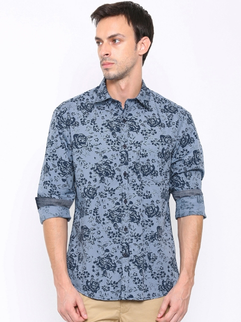 

John Players Men Blue Printed Trim Fit Casual Shirt