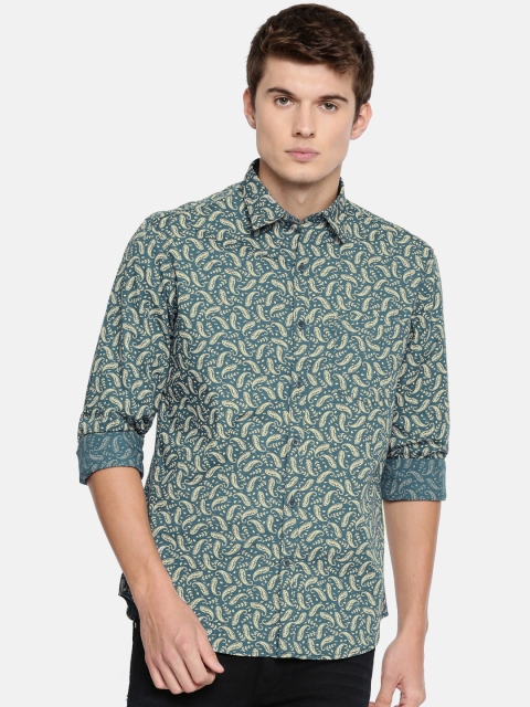 

John Players Men Teal Regular Fit Printed Casual Shirt