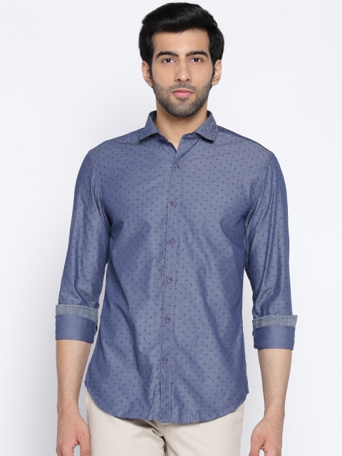 

John Players Men Blue Trim Fit Printed Casual Shirt