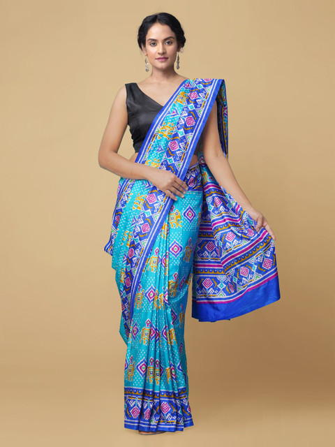 

Unnati Silks Blue Pure Crepe Printed Patola Saree