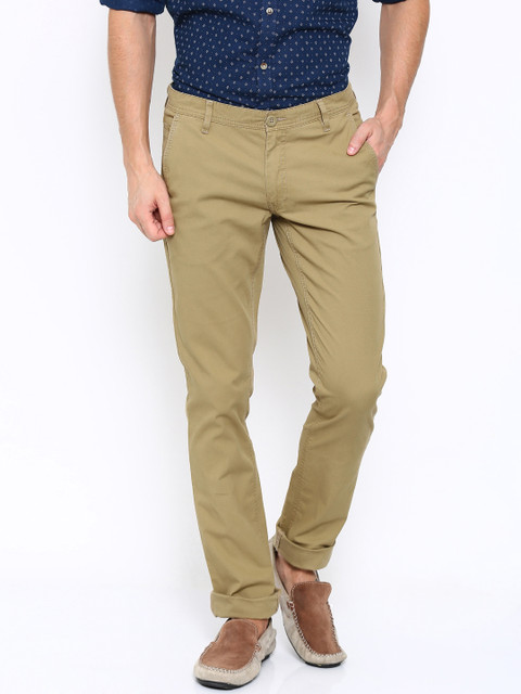 

John Players Men Khaki Solid Skinny Fit Flat-Front Trousers