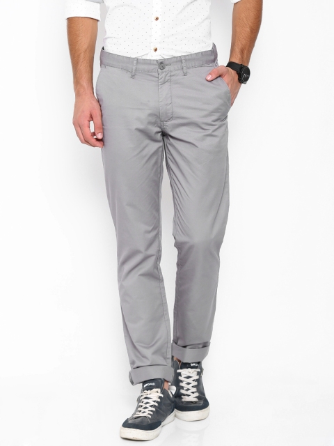 

John Players Men Grey Slim Fit Flat-Front Trousers