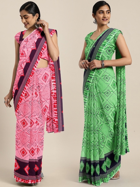 

KALINI Pack Of 2 Printed Pure Georgette Sarees, Pink