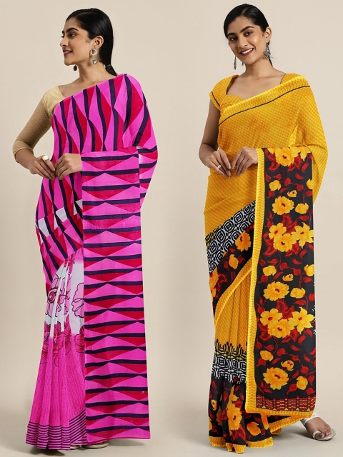 

KALINI Pack of 2 Pink & Mustard Printed Pure Georgette Saree