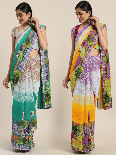 

KALINI Teal & Multicoloured Pure Georgette Set of 2 Saree