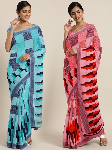 

KALINI Multicoloured Printed Saree, Turquoise blue