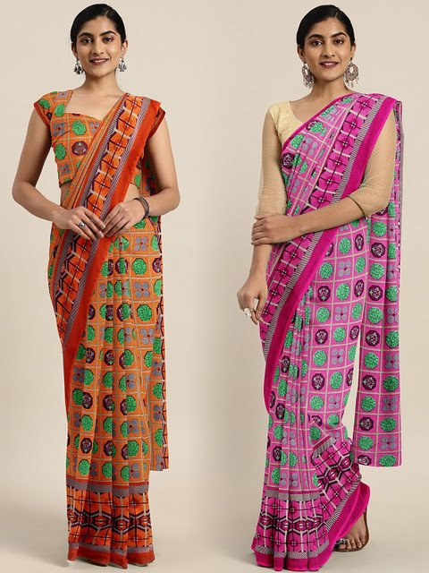 

KALINI Pack of 2 Printed Pure Georgette Saree, Multi
